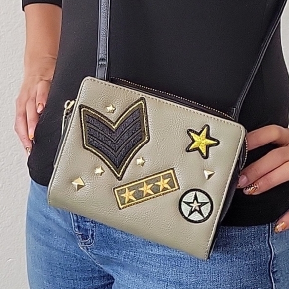 Steve Madden Olive Green & Black Military Style Crossbody Wallet Bag - Picture 2 of 13